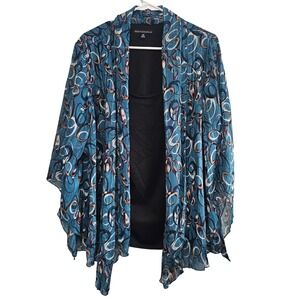 Sara Michelle Womens 2X Teal Geometric Metallic Layered Cardigan Tank Top